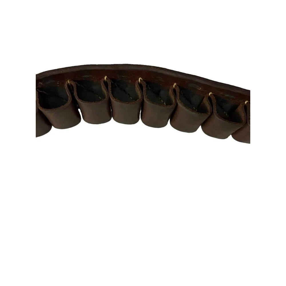 Handmade Brown Leather Rifle Cartridge Belt Bandolier 20 Loop Brass Buckle
